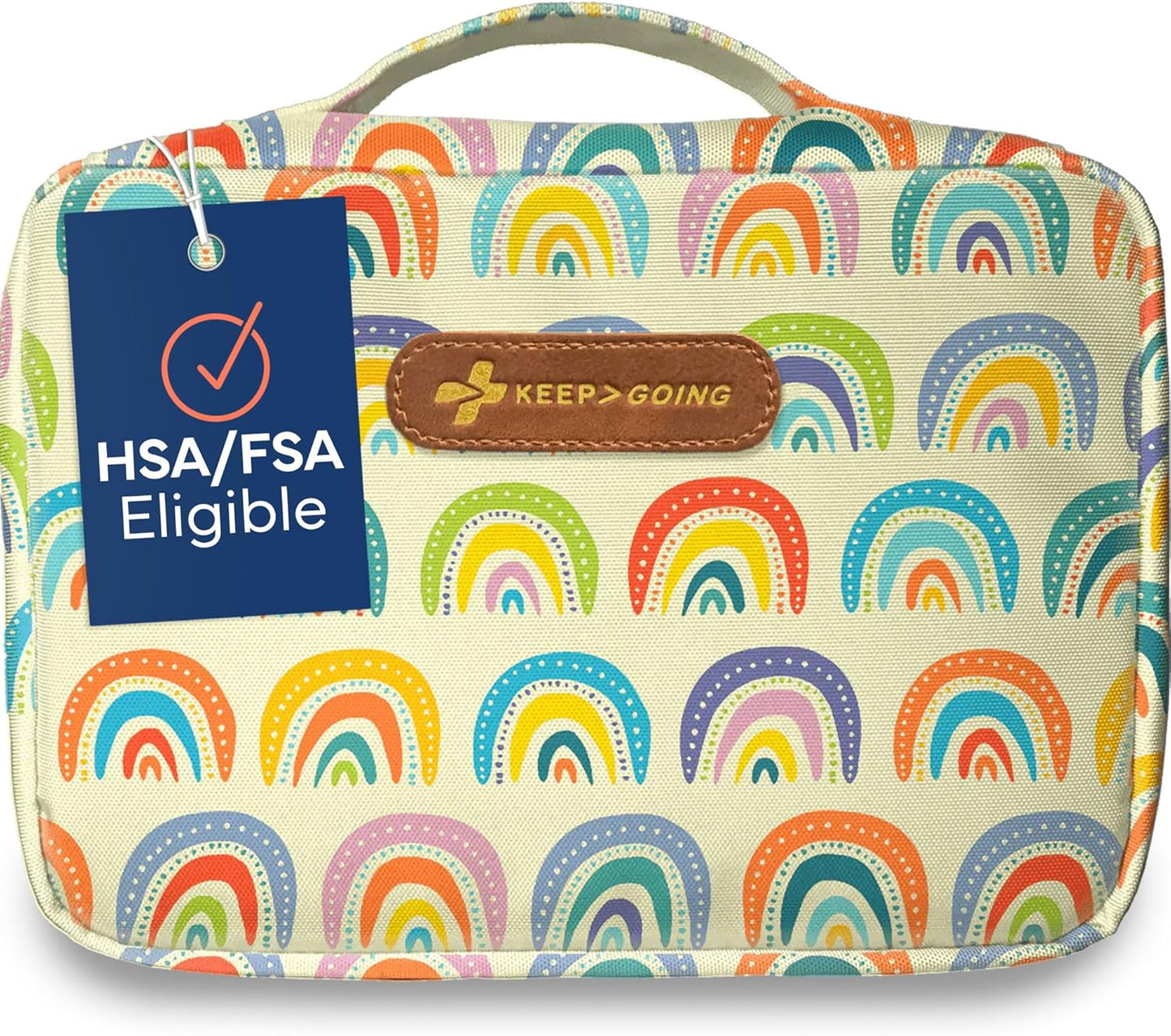 KeepGoing Large Home First Aid Kit for Kids – 270 Pc. for Car, Home, Dorm, & Boat with Latex-Free Bandages – 10 x 7 x 3.5 in. Travel First Aid Kit (Sunny Rainbow)