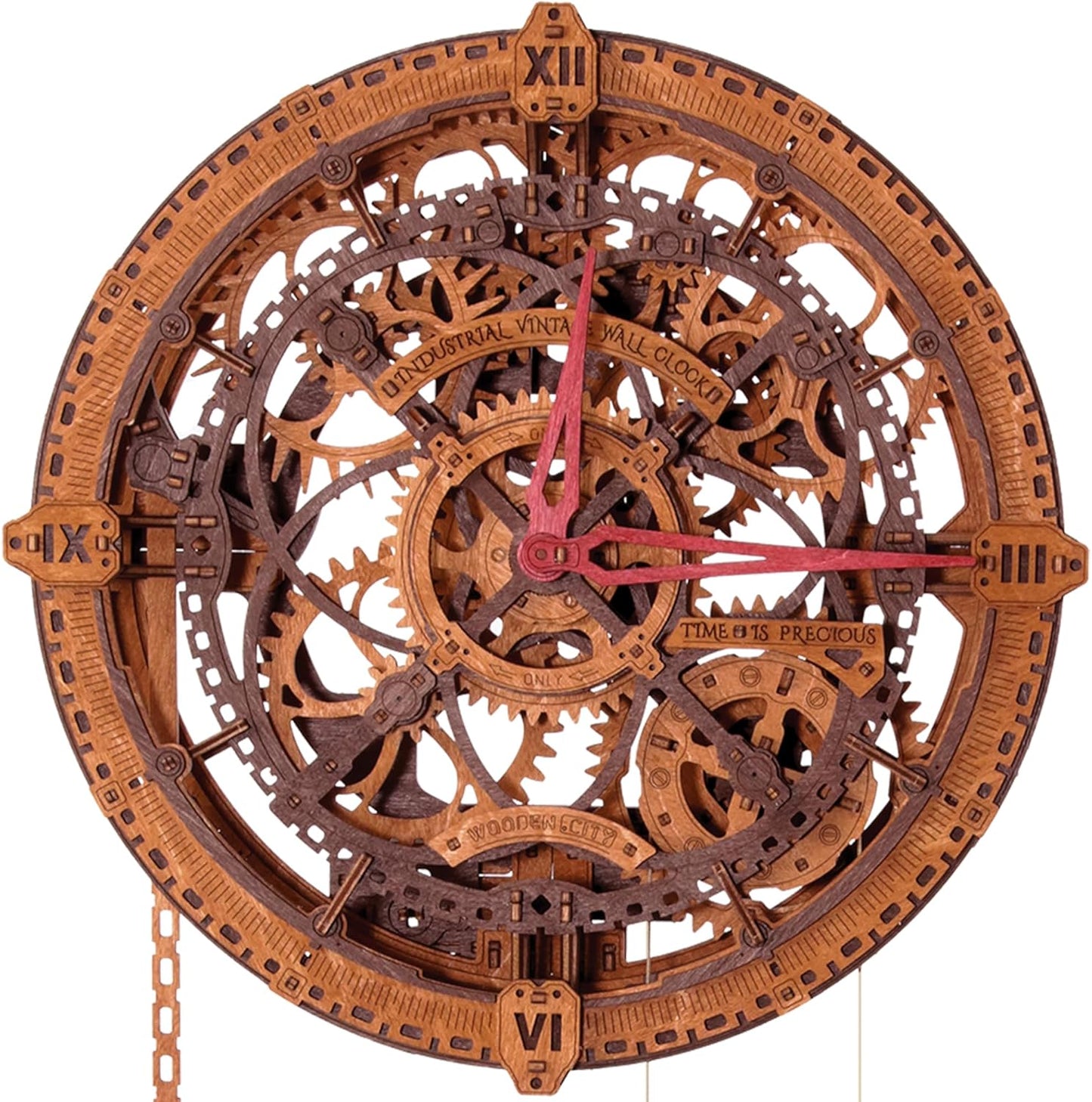 WOODEN.CITY Steampunk 3D Puzzle Clock – DIY Mechanical Wall Clock Kit for Adults – Unique Engineering Gift and Vintage Decor