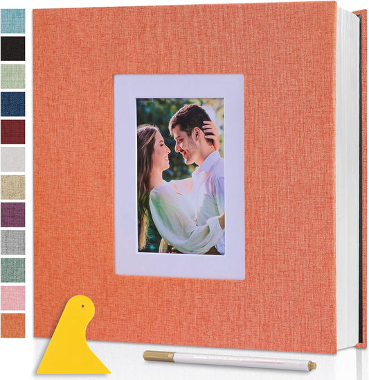 Photo Album Self Adhesive Pages Scrapbook Large Magnetic Photo Albums with Sticky Pages Scrapbooks for Wedding Baby for 4x6 5x7 8x10 Picture Photo Books 11x10.6 Orange 40 Pages