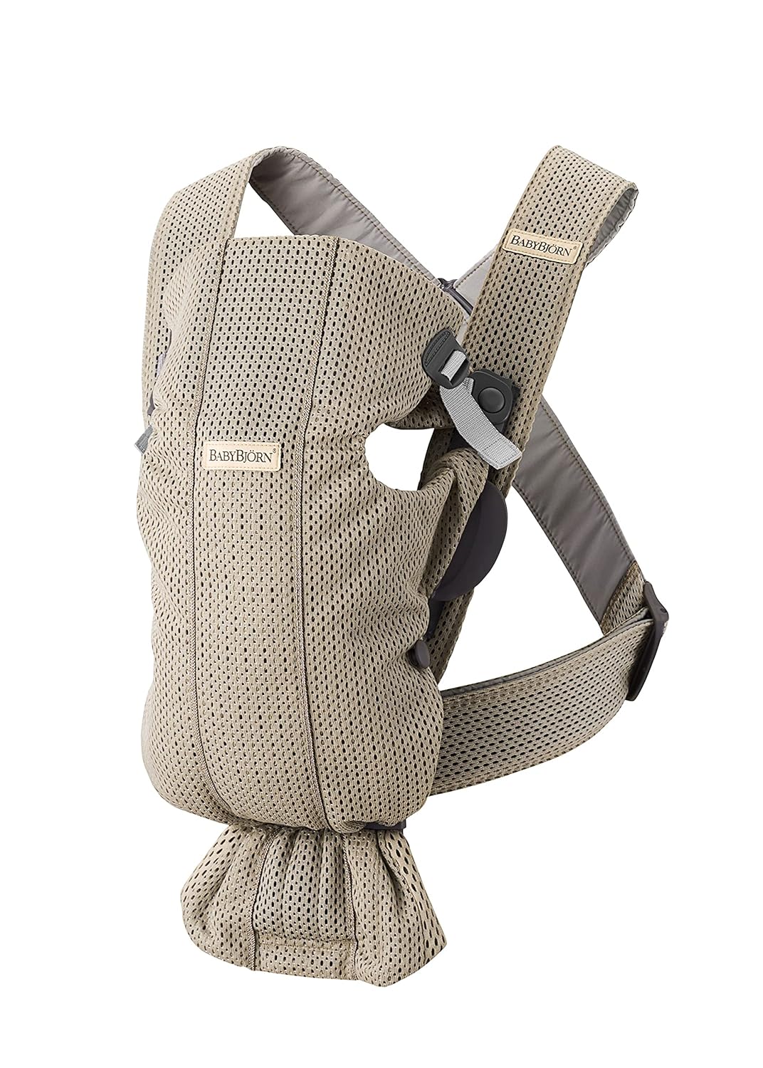 BabyBjörn Baby Carrier Mini, Gray Beige, 3D Mesh Newborn Carrier (7-25 lbs), Ergonomic, Easy-to-Use