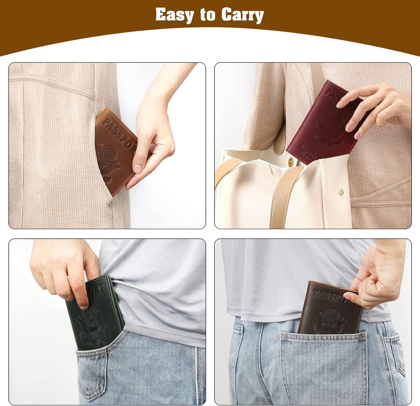 Jack&Chris Leather Passport Holder, Passport Travel Wallet Cover Case for Men Women, Leather Travel Documents Organizer Protector, JC105-Black