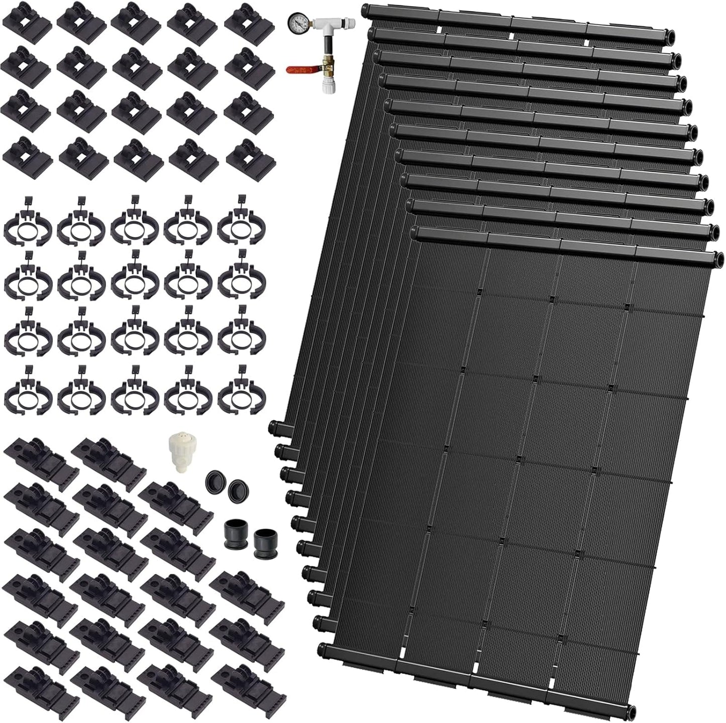Industrial Grade Solar Pool Heater DIY Kit - Superior High-Wind Strapless Mounting System & Maximum Freeze Resistance (10-4'x7.5' / 300 Square Feet)