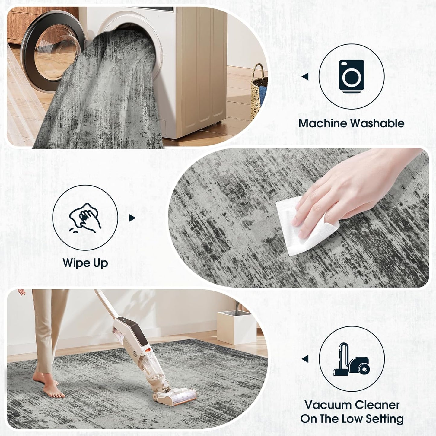 10x14 Area Rugs for Living Room: Soft Abstract Large Area Rug Non-Shedding Anti-Skid Stain Resistant Indoor Floor Modern Washable Rugs for Bedroom Dining Room Nursery Farmhouse Home Office-Black/Gray