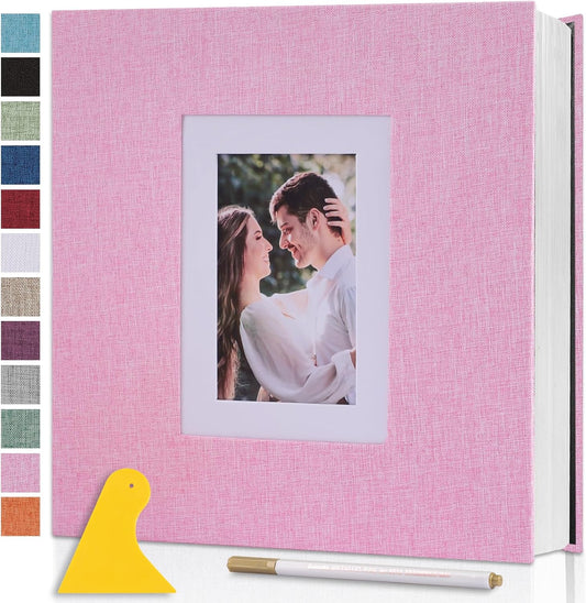 Photo Album Self Adhesive Pages Scrapbook Large Magnetic Photo Albums with Sticky Pages Scrapbooks for Wedding Baby for 4x6 5x7 8x10 Picture Photo Books 13.2x12.8 Pink 40 Pages