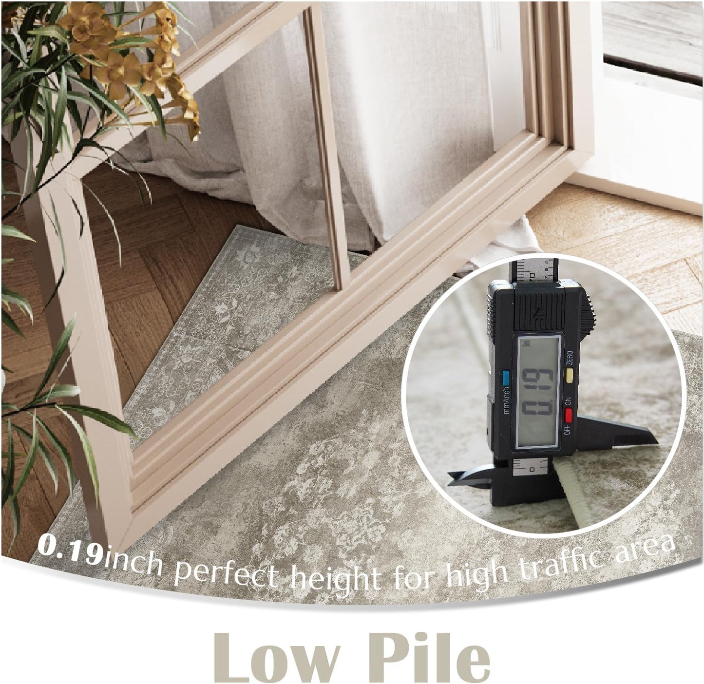 jinchan Hallway Runner Rug 2x10 Vintage Floral Distressed Design - Machine Washable Non-Slip Low-Pile Soft Thin Faux Wool Kitchen Carpet for Farmhouse Bedroom Laundry Room(2x10ft,Brown)