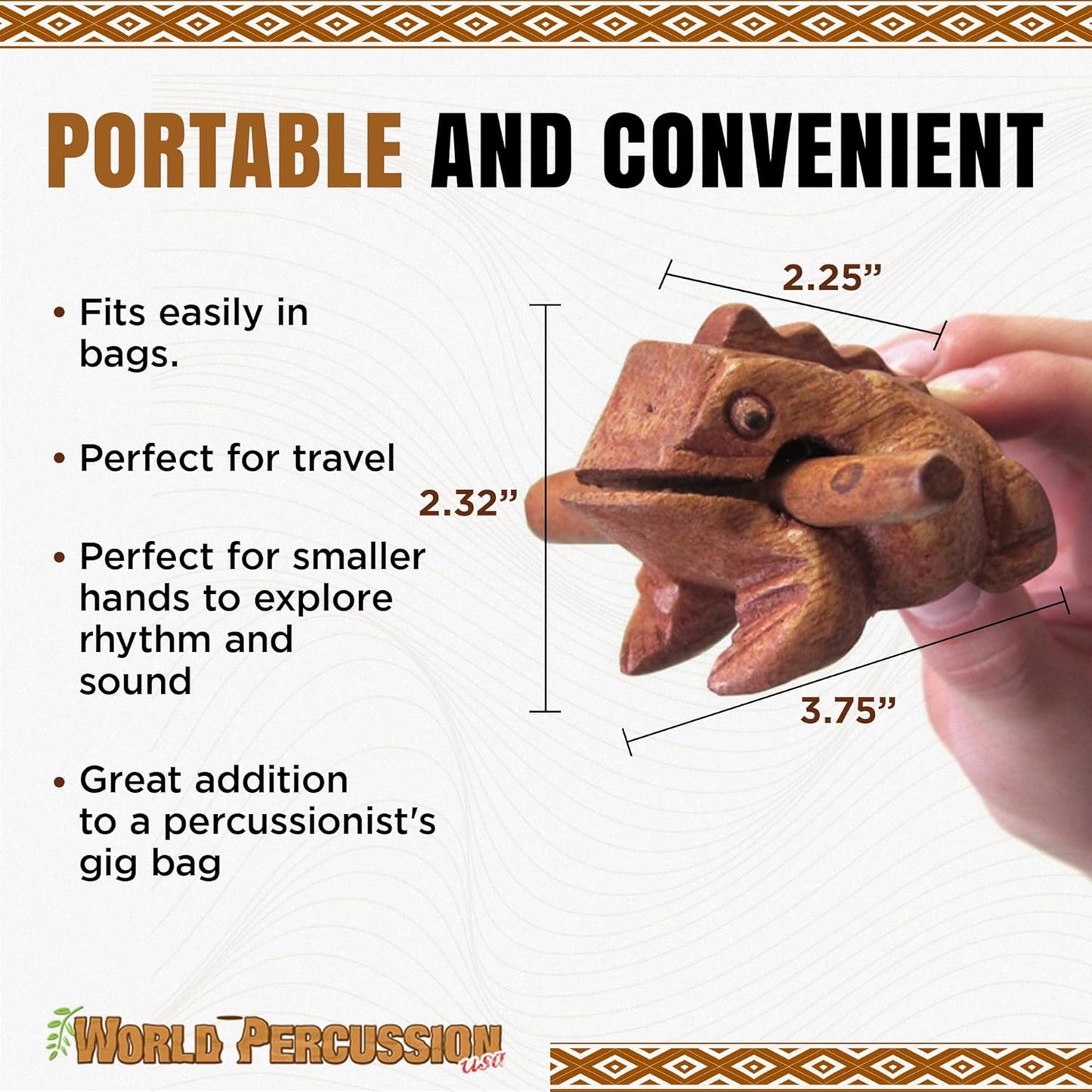 Deluxe Medium 4” Wood Frog Guiro Rasp - Percussion Musical Instrument Tone Block - Wooden Instrument with Stick, Frog Noise Maker by World Percussion USA