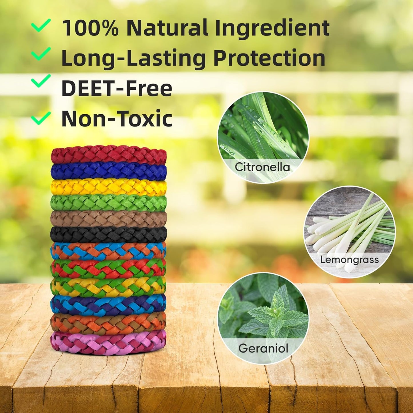 36 Pack Mosquito Repellent Bracelets, DEET-Free Natural Bands, PU Leather Insect & Bug Repellent Wrist Bands for Kids & Adults, Individually Wrapped