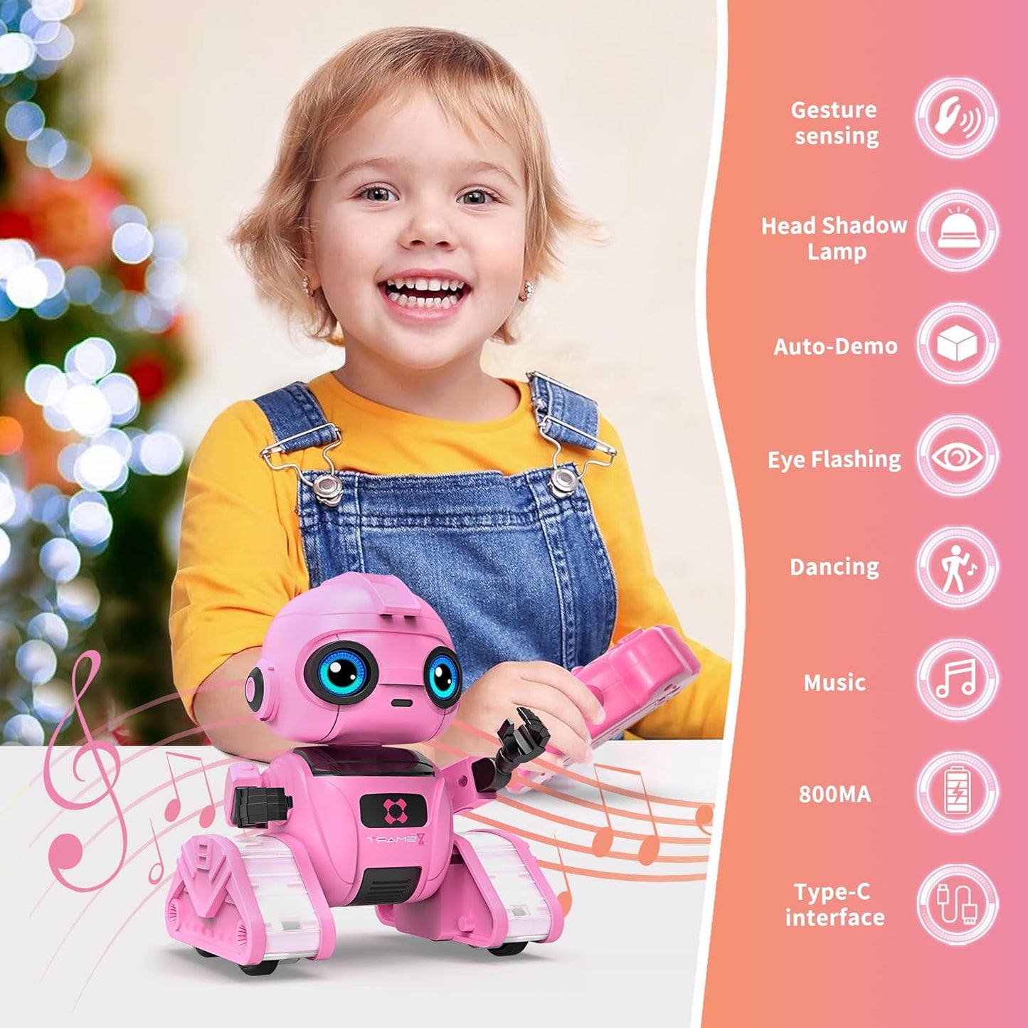 Robot Toys for Boys and Girls, Rechargeable Remote Control Robot with Auto-Demonstration, Light Projection, Dance Moves, Music, and Gesture Sensing –Toy Robot Gifts for 3,4,5,6 year old Girls (Pink)