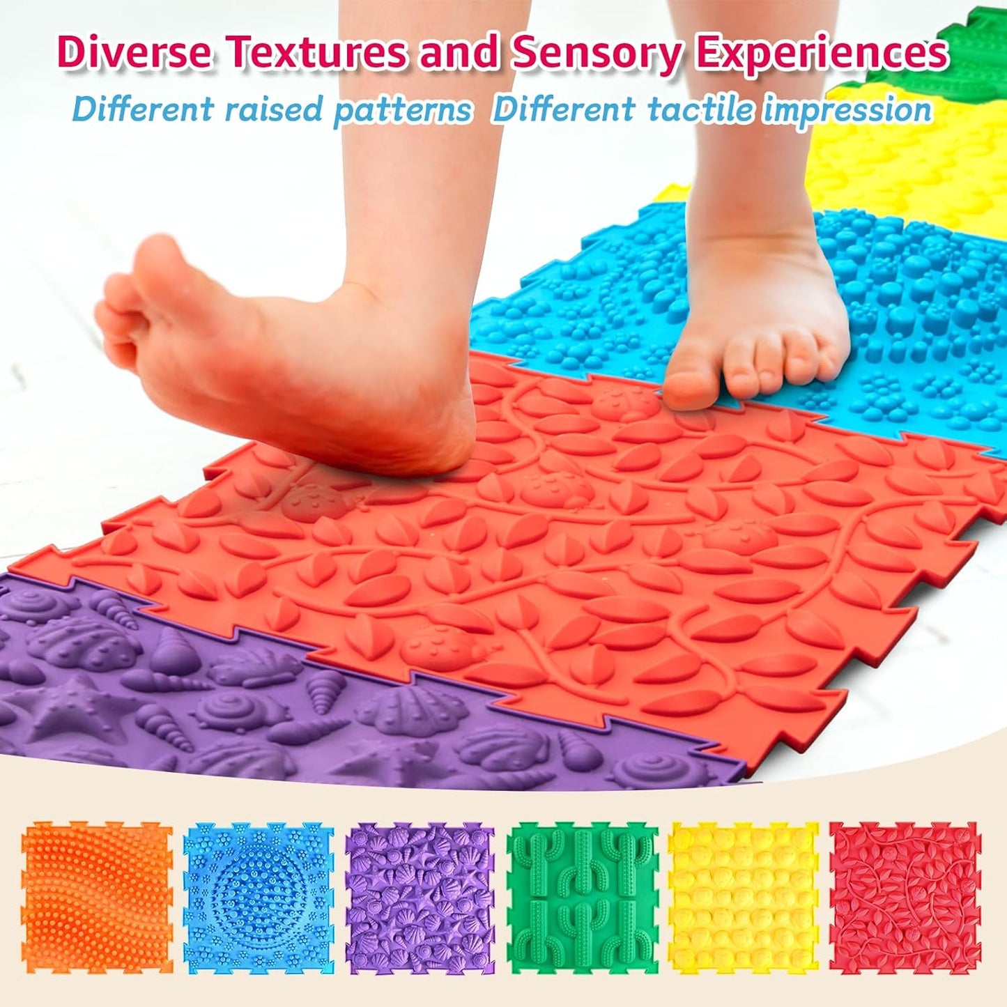 Sensory Mat for Autism Children - Textured Puzzle Play Mat for Kids, Non-Toxic Massage Game Floor Tiles | Safe Sensory Room Must Have (Classical)