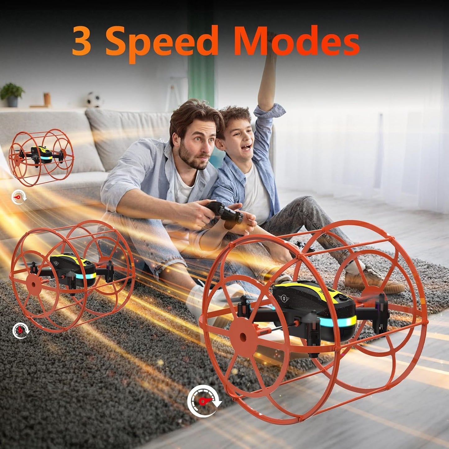 M17 Mini Drone Land-Air Dual Mode Indoor RC Quadcopter with Protective Cover for Beginners Headless Mode One Key Take-off/Landing 3D Flip 3 Speed Modes Rechargeable Battery