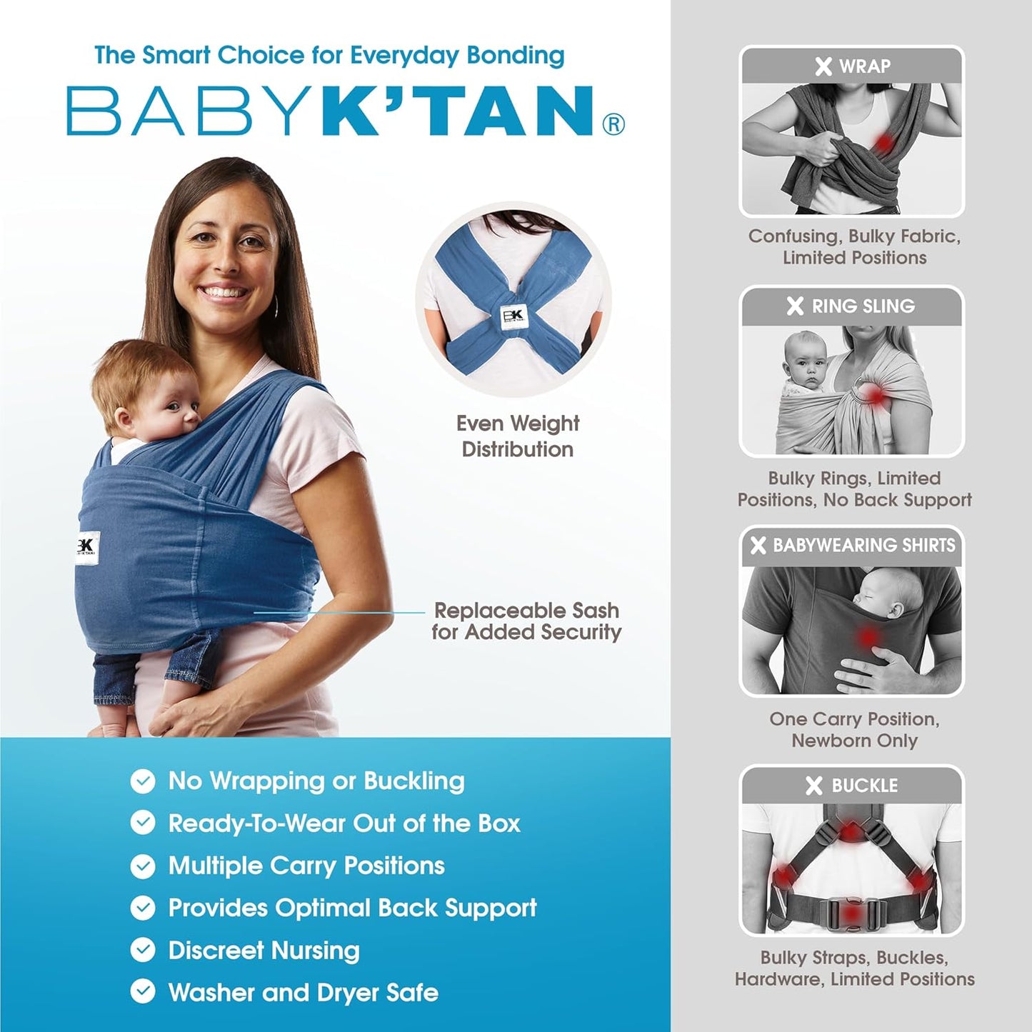 Original Baby K'tan Baby Carrier: #1 Easy Pre-Wrapped, Soft, Slip-On, No Rings, No Buckles | 5 in 1 Baby Sling Gift | The Best Hands Free Infant Wrap For Newborn to Toddler up to 35lb (See Size Chart)