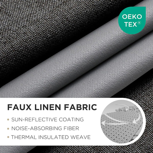 Joydeco Blackout Curtains 72 Inches Long 2 Panels Burg, Room Darkening Curtains for Bedroom, 100% Black Out Textured Thermal Drapes Privacy Protection 2 Panels Set(W52 x L72 Inch, Charcoal Grey)