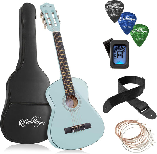 Ashthorpe 30-inch Beginner Acoustic Guitar Package (Light Blue), Basic Starter Kit w/Gig Bag, Strings, Strap, Tuner, Picks