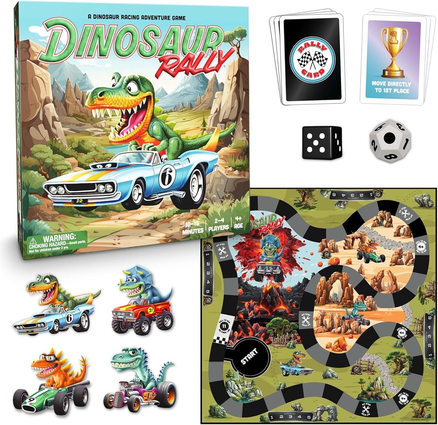 Raincorn Games - Dinosaur Rally Card & Dice Kids Board Game for Ages 4 - Family Games, Classroom Activities for Kids Learning