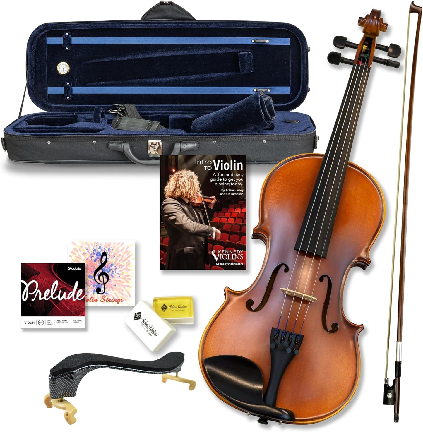 Bunnel Premier Violin Outfit 3/4 Size - Carrying Case and Accessories Included — Solid Maple Wood and Ebony Fittings By Kennedy Violins
