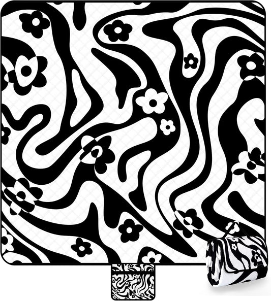 Picnic Blankets Waterproof Foldable, Extra Large 79"x79" Beach Blanket Waterproof Sandproof, 3-Layer Polyester Portable Outdoor Picnic Mat Essentials for Park, Camping Travel, Grass Lawn-Spiral Design