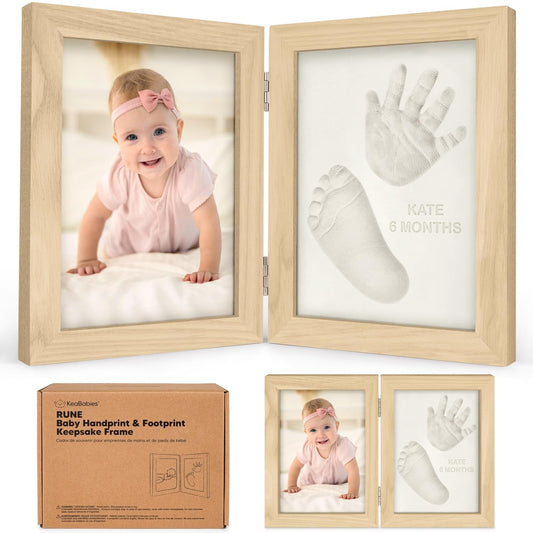 Personalized Baby Hand and Footprint Kit, Quick Dry Clay - Newborn Keepsake Feet and Handprint Kit, Nursery Picture Frame,New Mom Gifts for Baby Showers & Registry(Ash Wood)