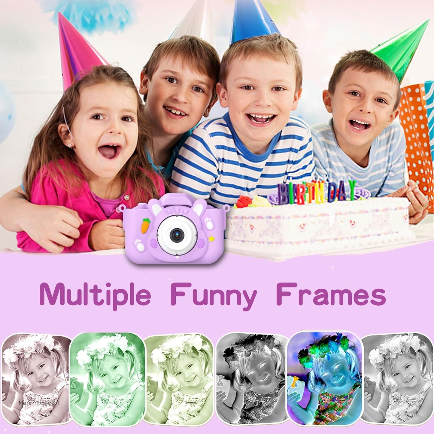 Kids Camera Toys,48MP Dual Lens with 64G SD Card and Cartoon Soft Cover for 3-8 Year Old Girls Boys (PurpleR)