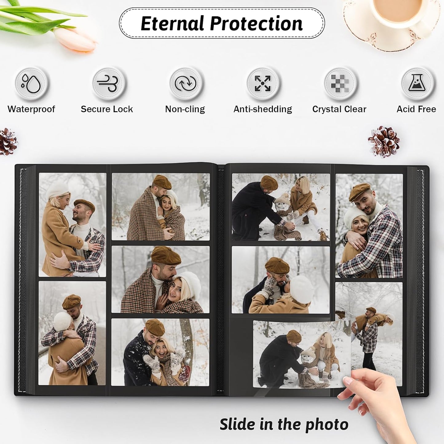 Popotop Photo Album 4x6 500 Pockets with Leather Hardcover Cover, Large Photo Album Binder Book with 50Pcs Pages for Family Travel Wedding Baby Gifts