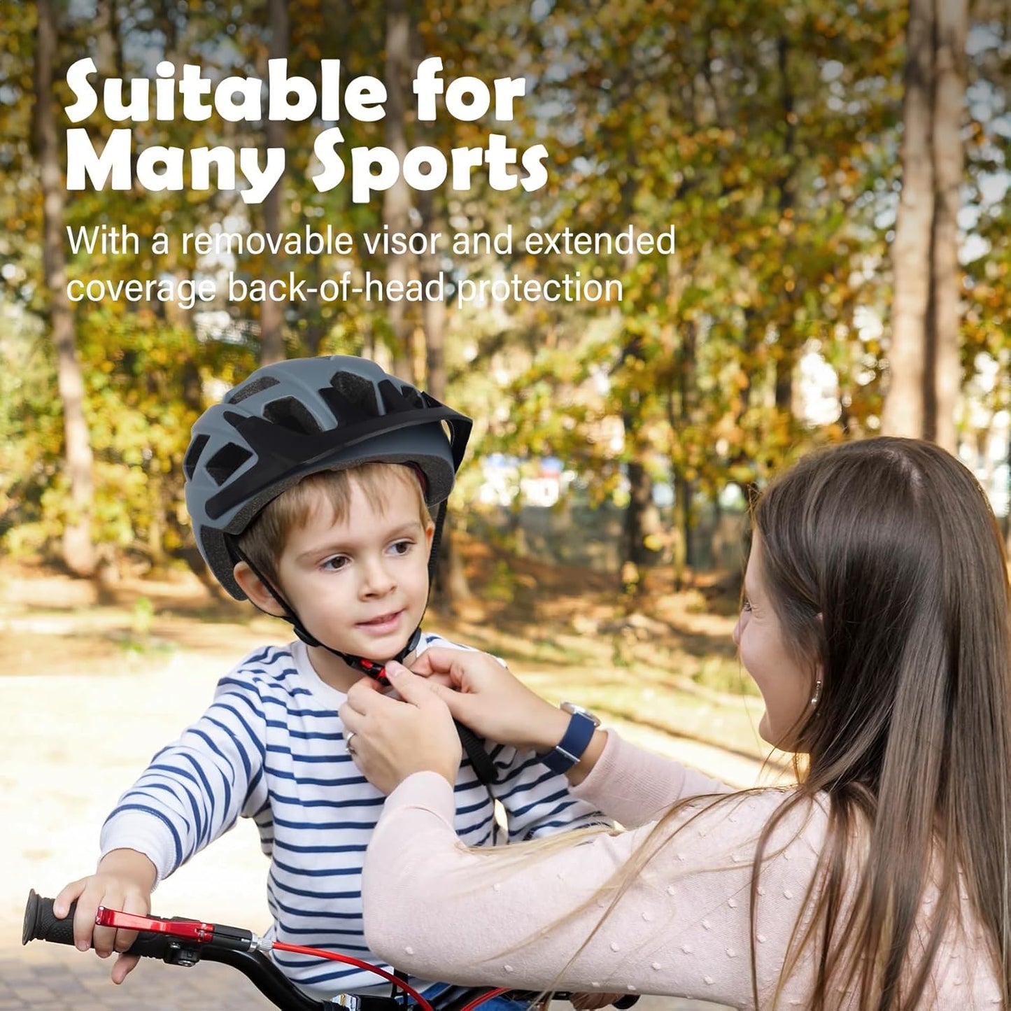 Kids Bike Helmet, 2 Size Adjustable for Youth Toddler Boys & Girls 3-5-8-10-12-14 Years, Child Helmets with Visor for Skating Cycling Scooter