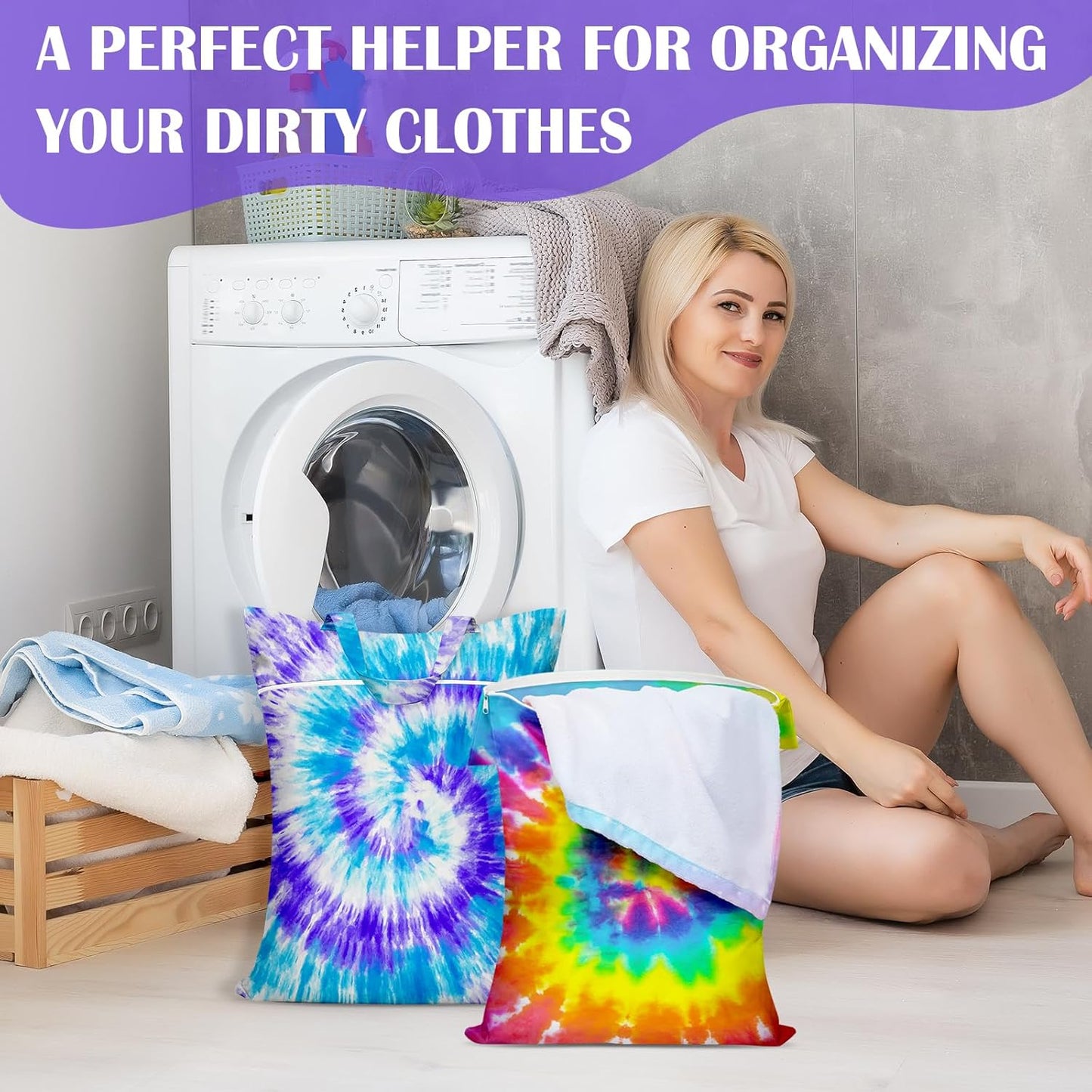 2 Pcs Large Travel Laundry Bag Waterproof With Handle - Washable for Dirty Clothes, Wet Dry Bag for Bathing Suit, Workout, Gym, Swimming Pool, College Dorm