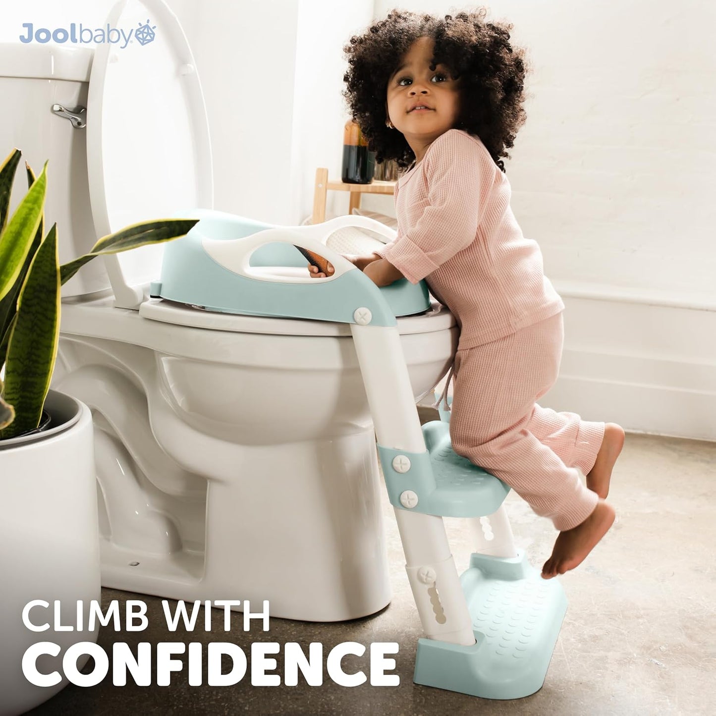 Jool Baby Potty Training Seat with 2 Step Ladder for Toddlers - Soft Cushioned Seat & Splash Guard, Adjustable Height (Aqua)