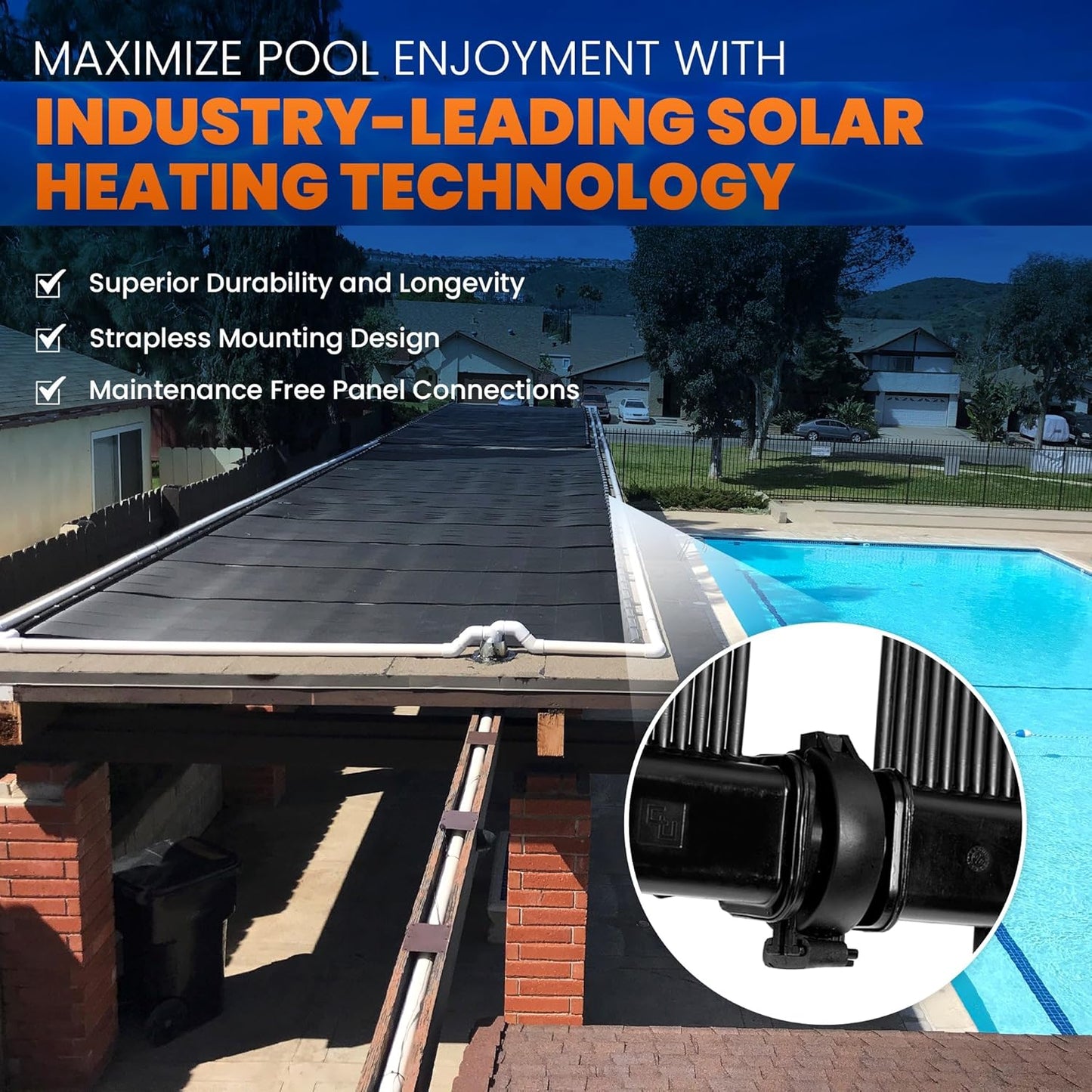 Industrial Grade Solar Pool Heater DIY Kit - Superior High-Wind Strapless Mounting System & Maximum Freeze Resistance (2-4'x9.5' / 76 Square Feet)
