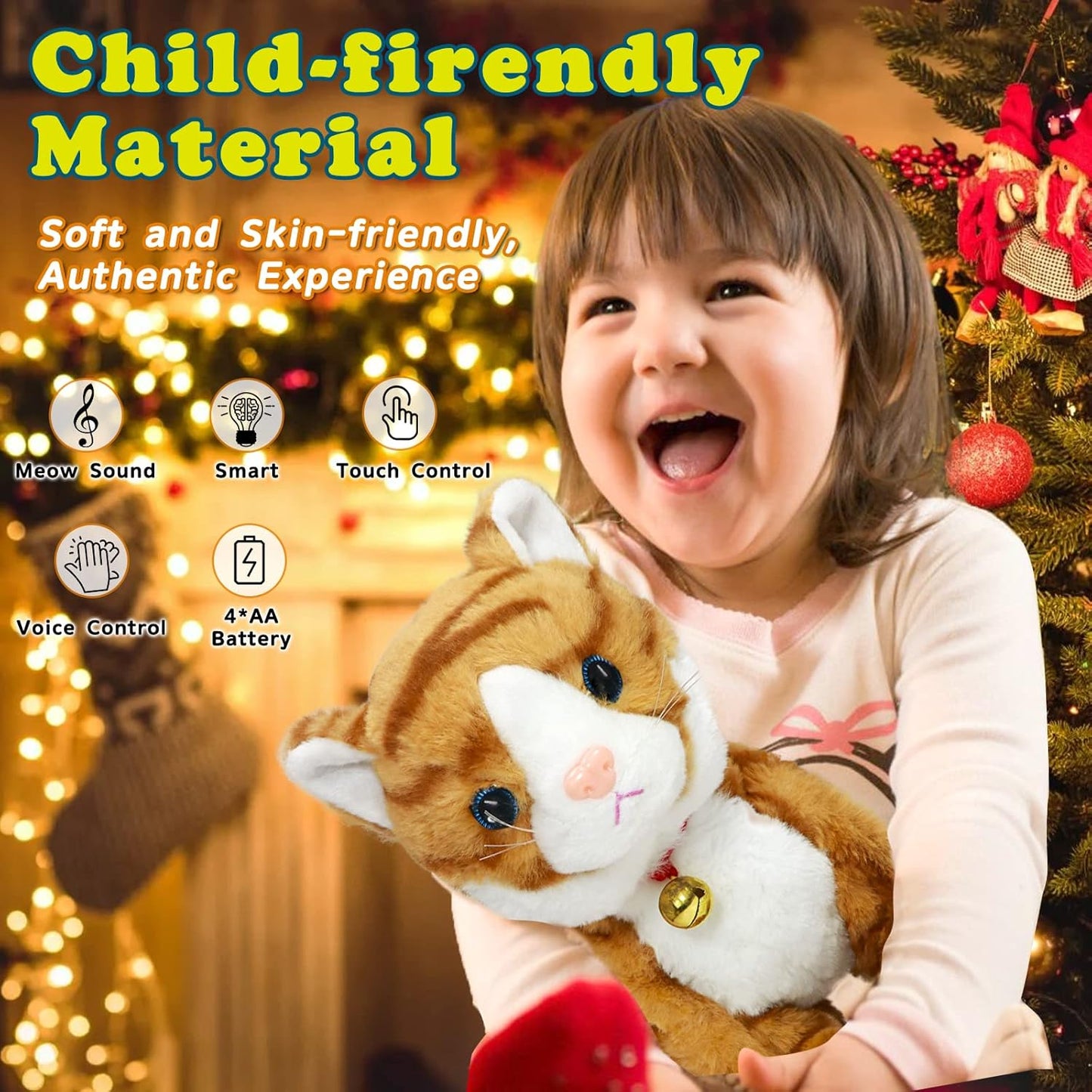 Interactive Plush Toys, Stuffed Toy, Stuffed Animal Toy, Walking Toys, Light Irradiative Sound Control Electronic Cats Robot Pets Gift for Children