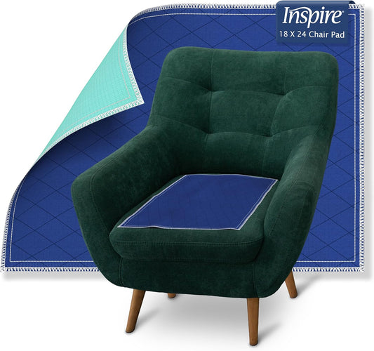 Inspire Waterproof Chair Pad, Dark Colored to Hide Stains, 18 x 24 – Quilted, for Incontinence Washable, for Adults and Kids Reusable Underpad