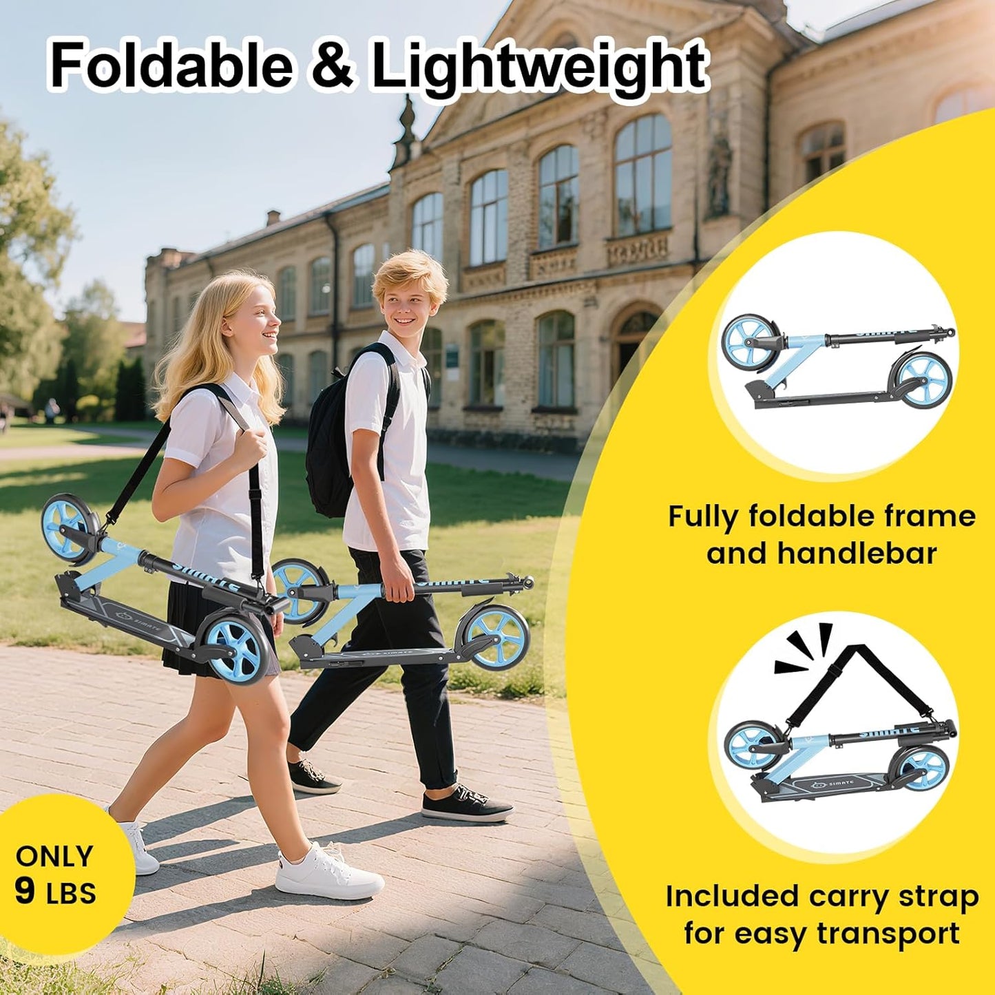 Kick Scooter for Kids Teens & Adults, 4 Adjustable Heights, 8IN All Terrain Big Wheels, Foldable and Lightweight, Gifts for Girls Boys
