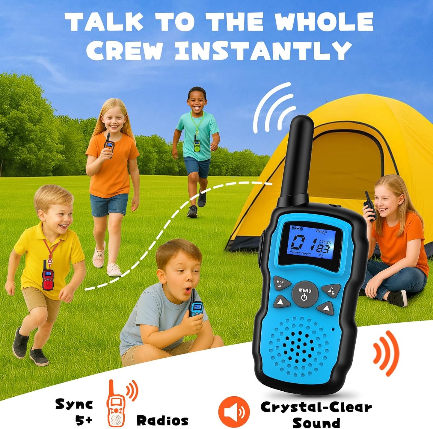 Wishouse Walkie Talkies for Kids Adults Rechargeable Long Range 4 Pack with 2 USB Chargers 12 Batteries,Family Walky Talky,Outdoor Camping Games Indoor Toys Birthday Xmas Gift for Boys Girls Children