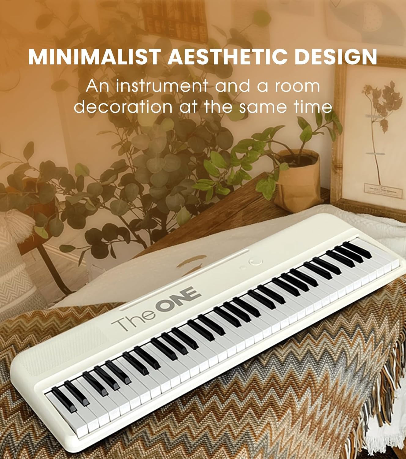 The ONE Smart Keyboard COLOR 61 Lighted Keys Piano Keyboard, Electric Piano for Beginners with 256 Tones, 64 Polyphony, Built-in LED Lights & Apps, Supports USB MIDI/Headphones (White)
