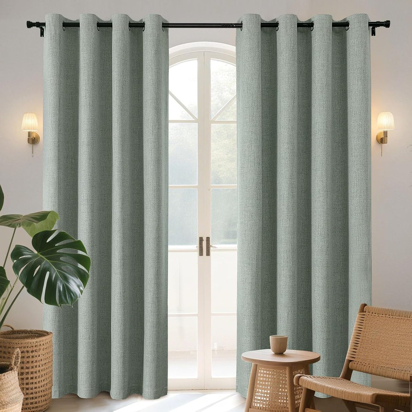 Joydeco Sage Green Blackout Curtains 108 Inches Long, Extra Long Curtains 108 Inch Length 1 Panel for Bedroom, Thermal Insulated Linen Black Out Curtains with Grommets(100x108, Sage Green)