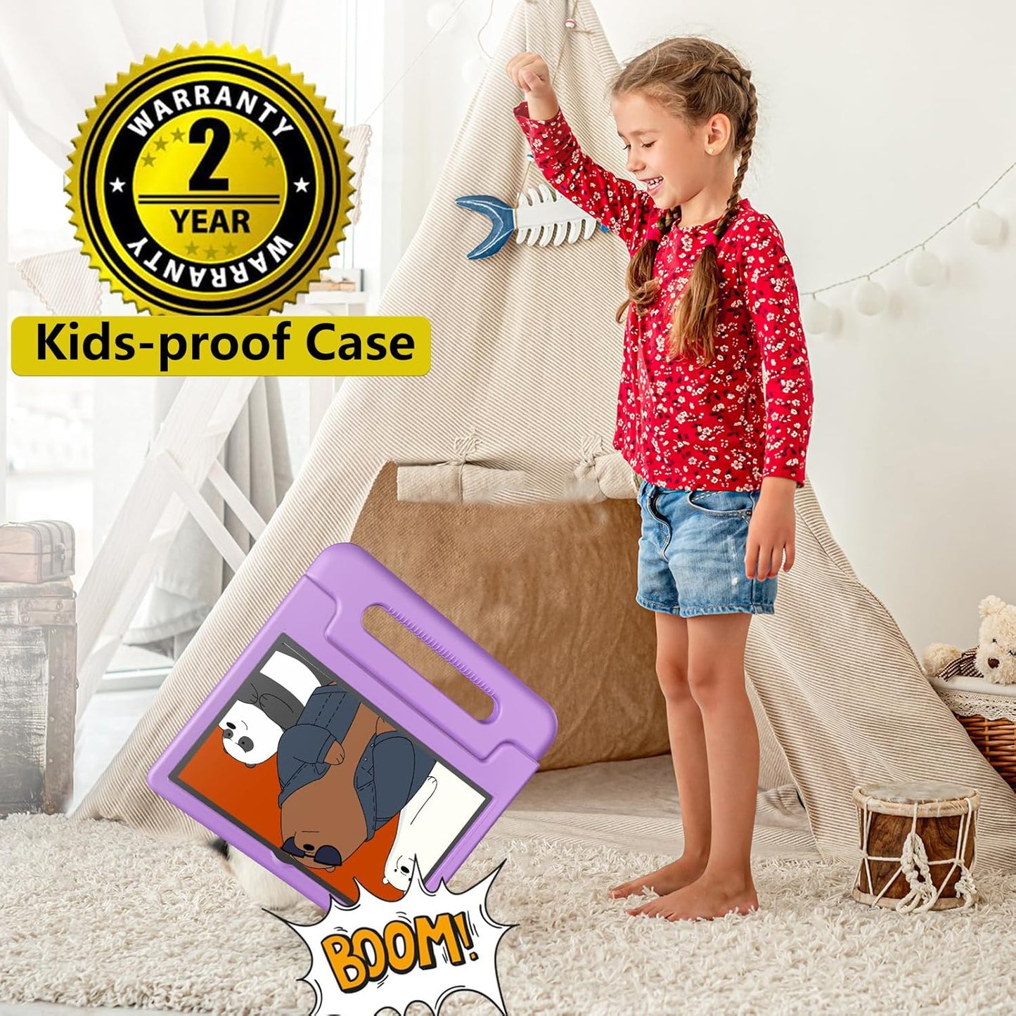 Tablet for Kids, 10 Inch Kids Tablet Android, 64GB, Octa-Core, WiFi 6, Big Battery, Google Kids Space, Parental Control 1280 * 800 HD Display Light Purple