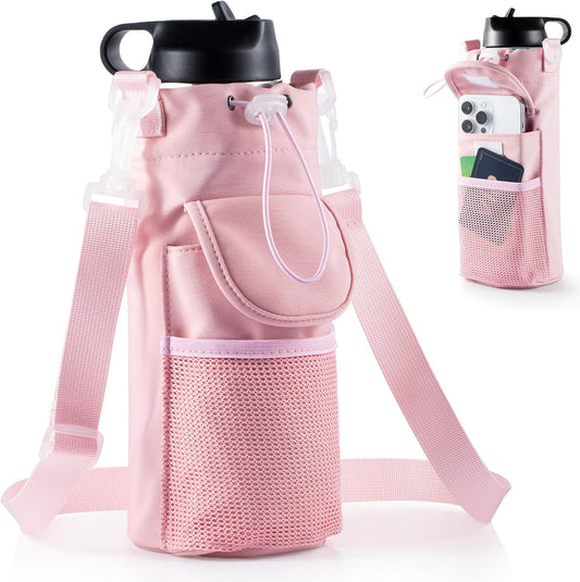 RRegeny【NEW STYLE Water Bottle Holder Crossbody Bag with Shoulder Strap, Leakproof Water Bottle Carrier for Hydro Flask16-40oz, Hands-Free Fitness Bag with Zipper Pockets for Hiking Travel Gym