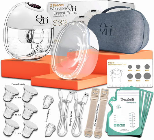 Upgraded S39 Wearable Breast Pump – Hands Free Electric Breastfeeding Pump with 4 Modes, 12 Levels,Quiet 300mmHg Suction,Extended Battery, Memory Function, Leak-Proof Double Seal, 17,21, 24mm Flanges