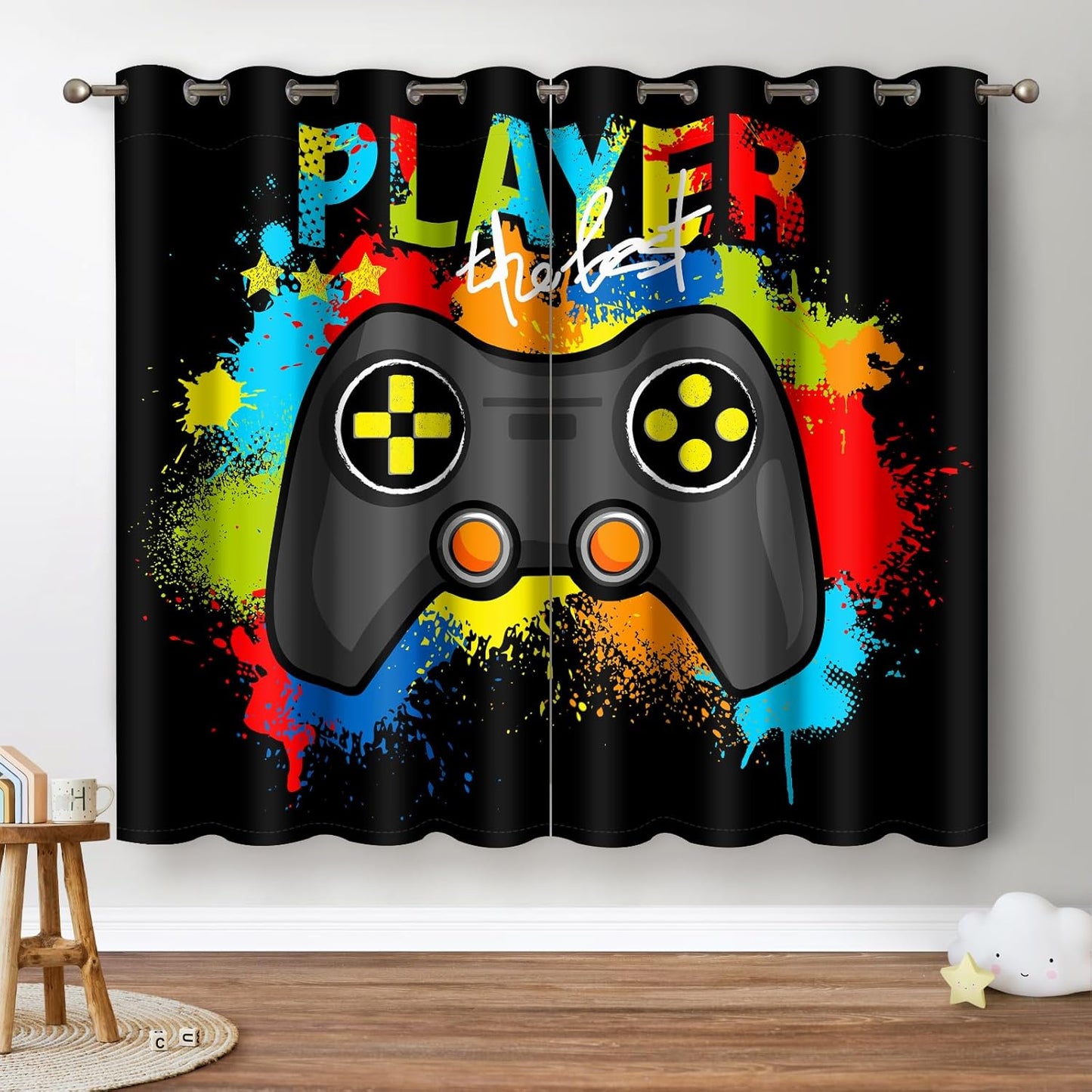 Jekeno Gaming Gamepad Blackout Curtains - Colorful Gamer Game Controller Decor for Kids Boys Teens Teenagers Bedroom Living Room Darkening Grommet Window Drapes 2 Panel Set, 42"x84"