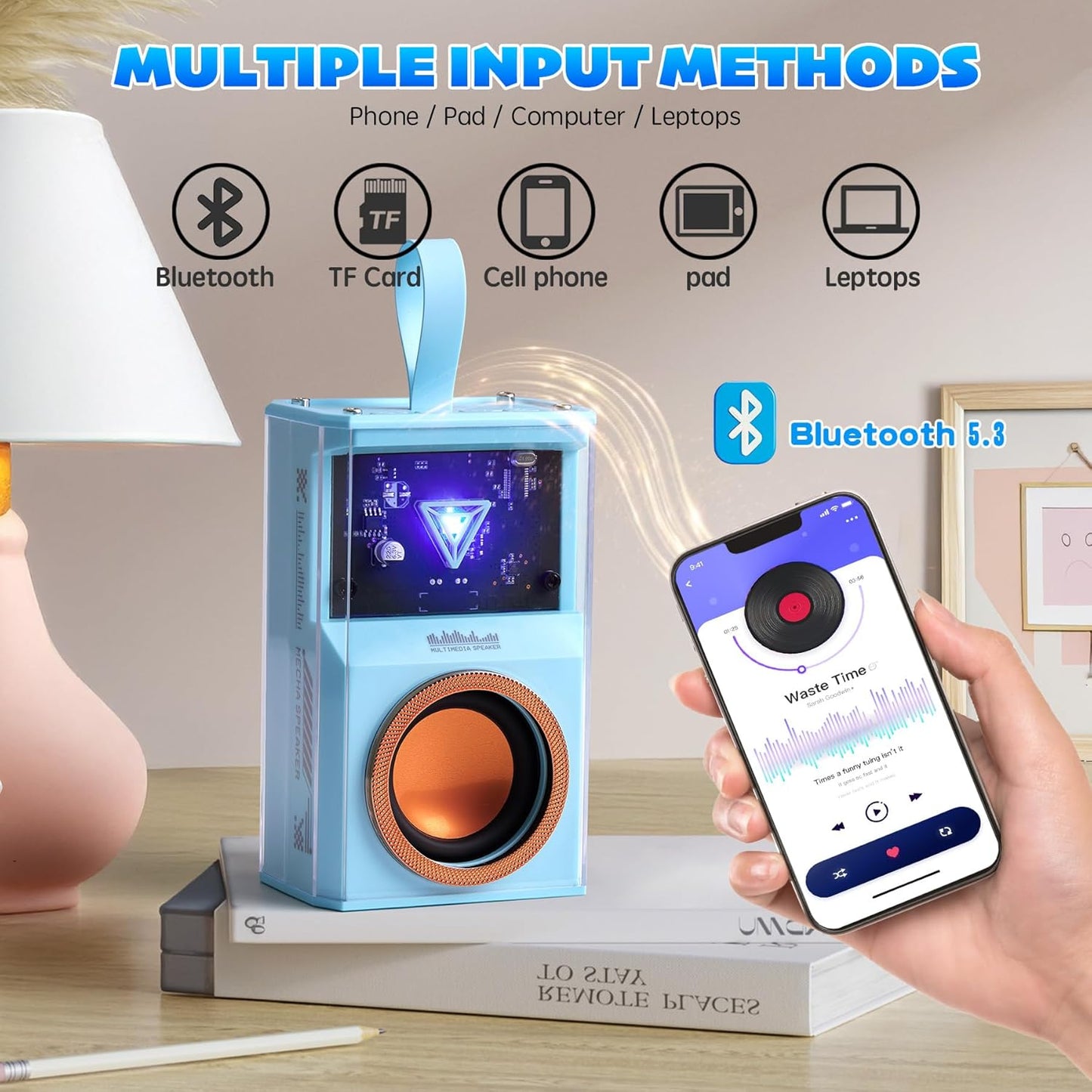 Karaoke Machine for Kids & Adults, Portable Bluetooth Mini Karaoke Speaker with 2 Wireless Microphone and Lights, Birthday Gifts for Girls & Boys, Toys for Girls, Family Home Party (Sky Blue)