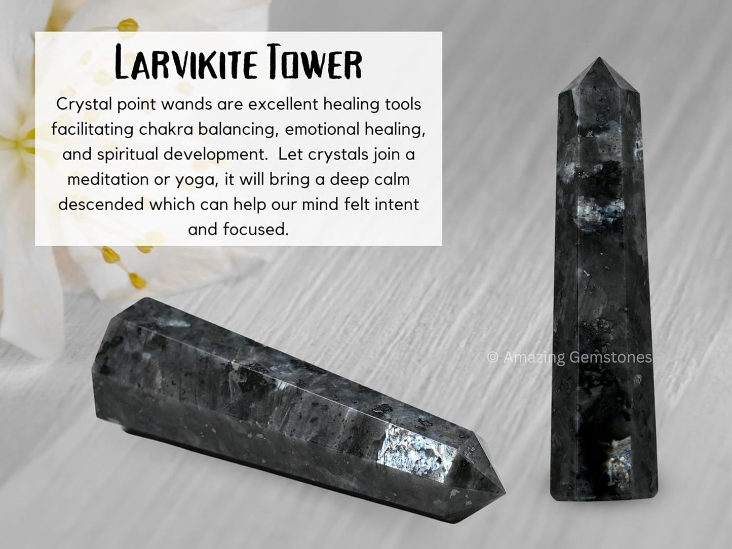 Amazing Gemstone Larvikite Crystal Towers ~ Natural Healing Crystal Point Obelisk for Reiki Healing and Crystal Grid (3- Inch)