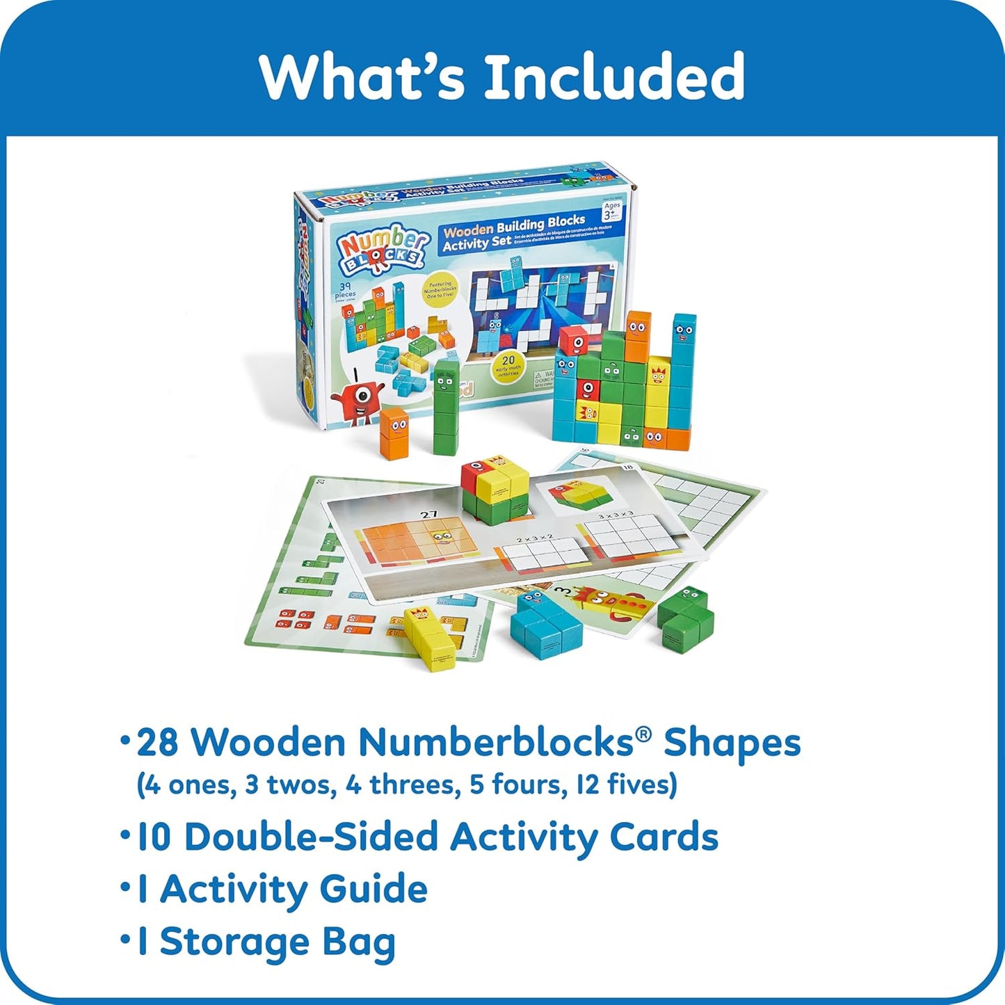 hand2mind Numberblocks Wooden Building Blocks Activity Set, Wood Stacking Toy, Counting Blocks, Numbers for Toddlers, Math Games, Logic Puzzles, Preschool Learning Activities, Kids Birthday Gift