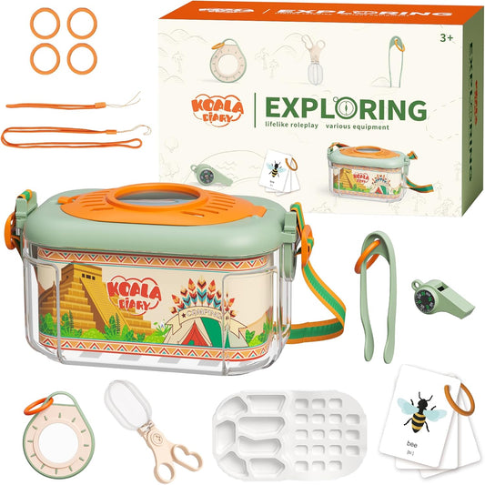 Bug Catcher for Kids Explorer Bug Catching Kit,Magnifying Glass, Tweezers, Whistle & Compass, Learning Guide, Insect Habitat, Outdoor Toys(3 Year +) (Kids Bug Catcher Set)