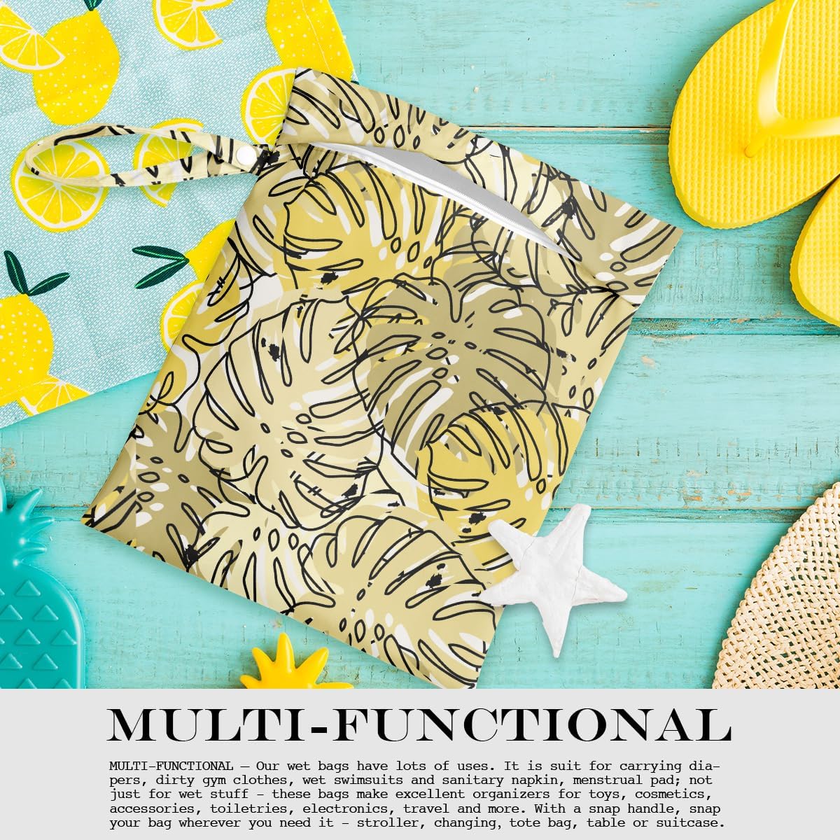 Wet Bag, Wet Dry Bag, Wet Bag for Swimsuit, Travel, Beach, Pool, Diapers, Dirty Yoga Gym Clothes, Makeup Bag, Waterproof Tropical Palm Leaves Decor Jungle Palm Leaf Favors