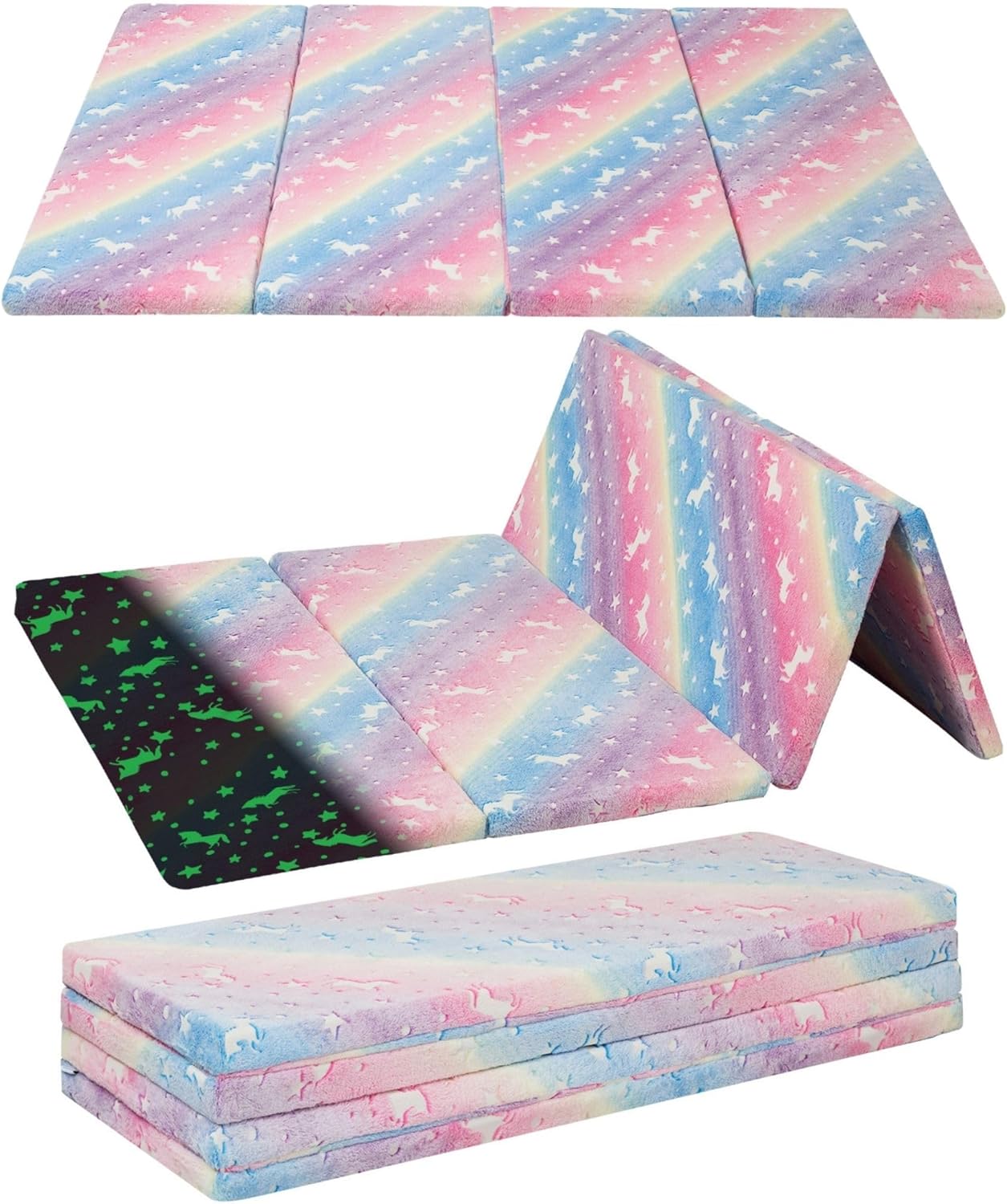 MeMoreCool Kids Floor Futon Mattress Large 6x4 FT, Thicken Foam Tatami Mattress for Children Play Area, Foldable Sleeping Pad Crawling Tatami Mat for Playroom, Rainbow Unicorn