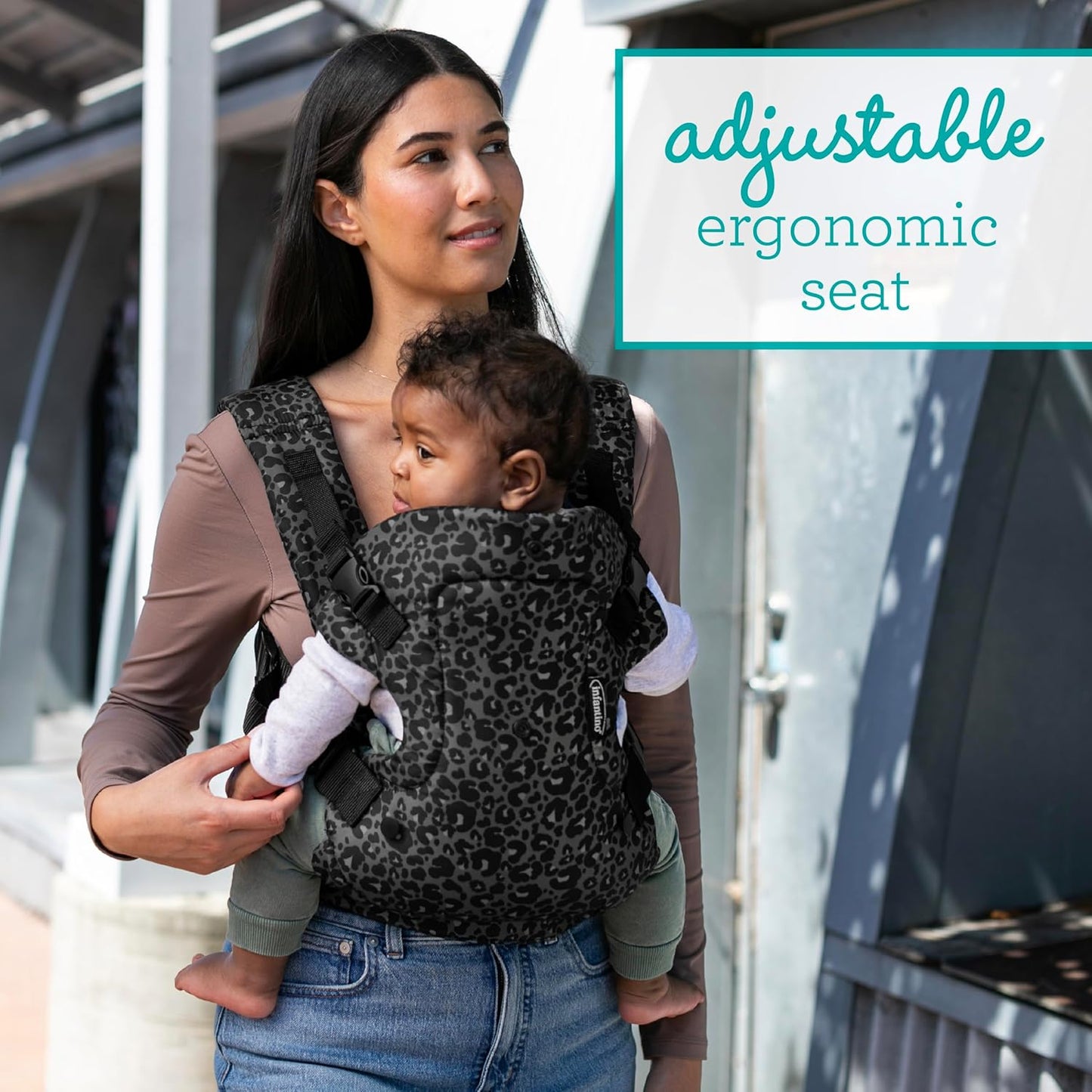 Infantino Flip Advanced 4-in-1 Baby Carrier - Ergonomic, Convertible, Face-in and Face-Out Front and Back Baby Carrier for Newborn to Toddler 8-32 lbs, Black & Gray Leopard