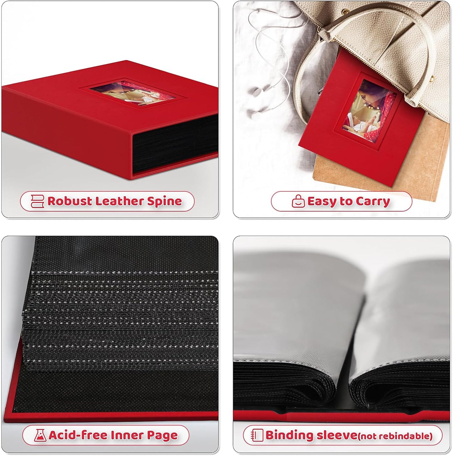 Popotop Photo Album 4x6 100 Pockets with Leather Hardcover Cover, Small Photo Album Holder Book with 50Pcs Pages for Family Travel Wedding Baby Gifts