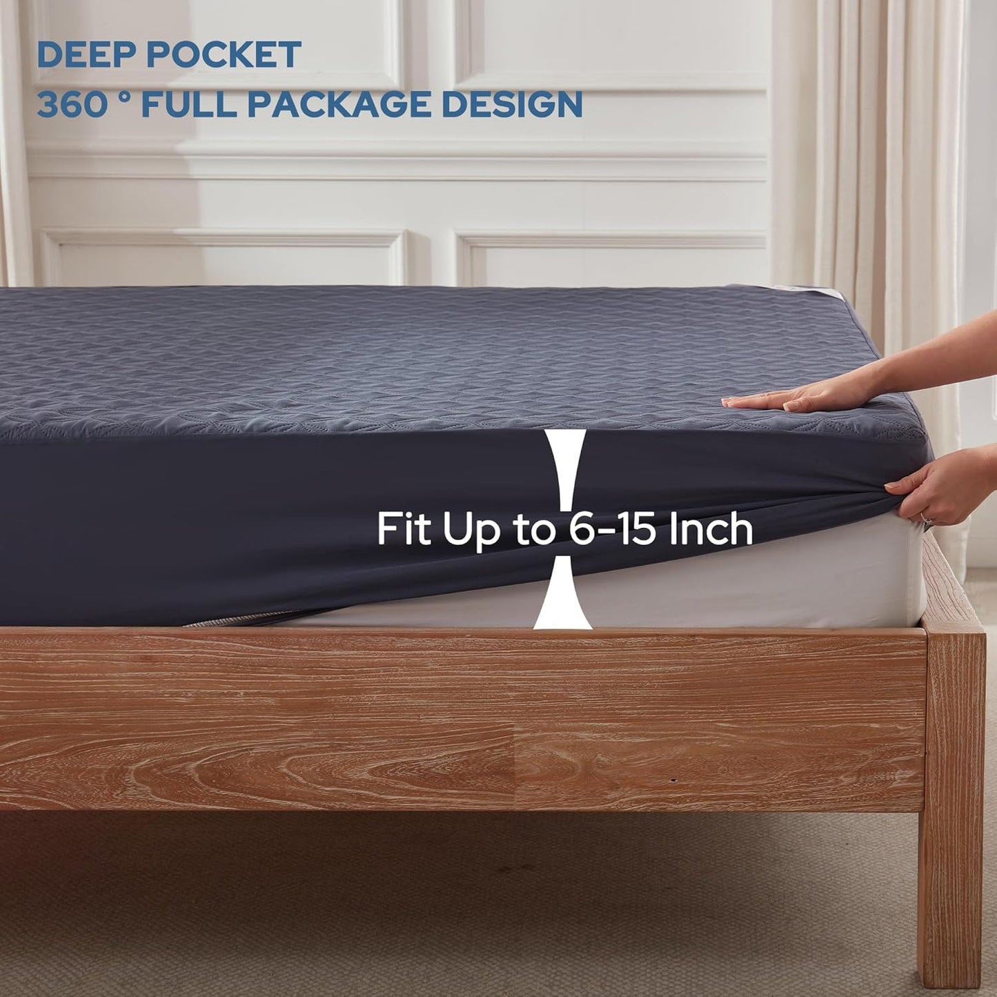 2 Pack Waterproof Mattress Protector, Twin XL Size Mattress Pad with Deep Pocket 6"-15" Depth, Soft Breathable Dirt-Proof Single Bed Mattress Cover for Bedroom, Dorm Room (Navy Blue)
