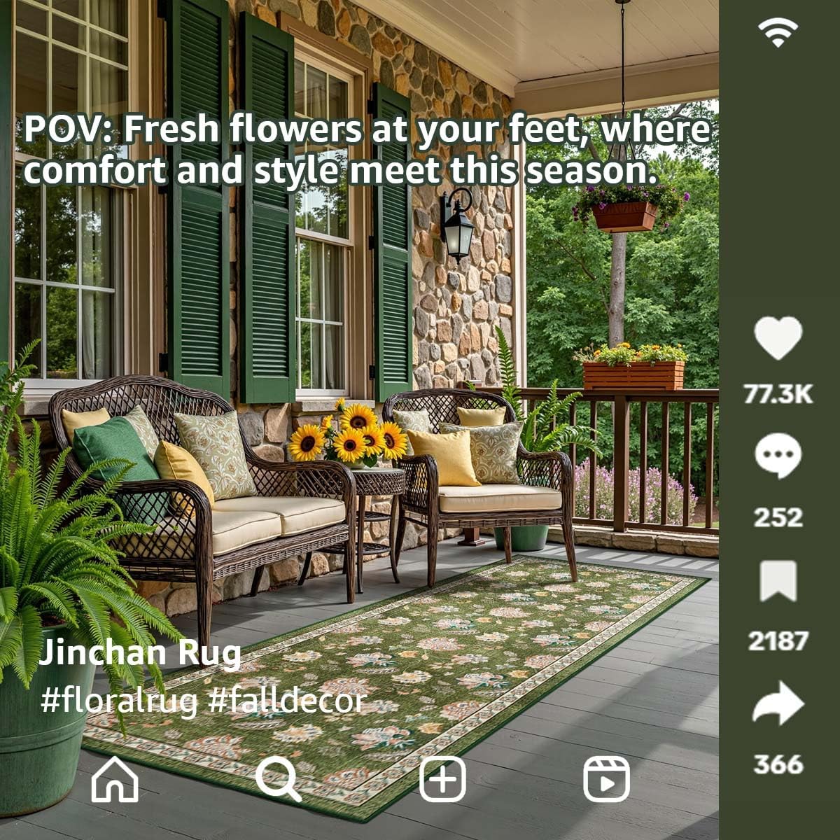 jinchan 2x5 Floral Runner Rug for Hallway Washable Kitchen Runner Vintage Romance Design Non Slip Thin Indoor Floor Cover Low-Profile Throw Carpet for Entryway Bathroom Bedroom Porch, Green