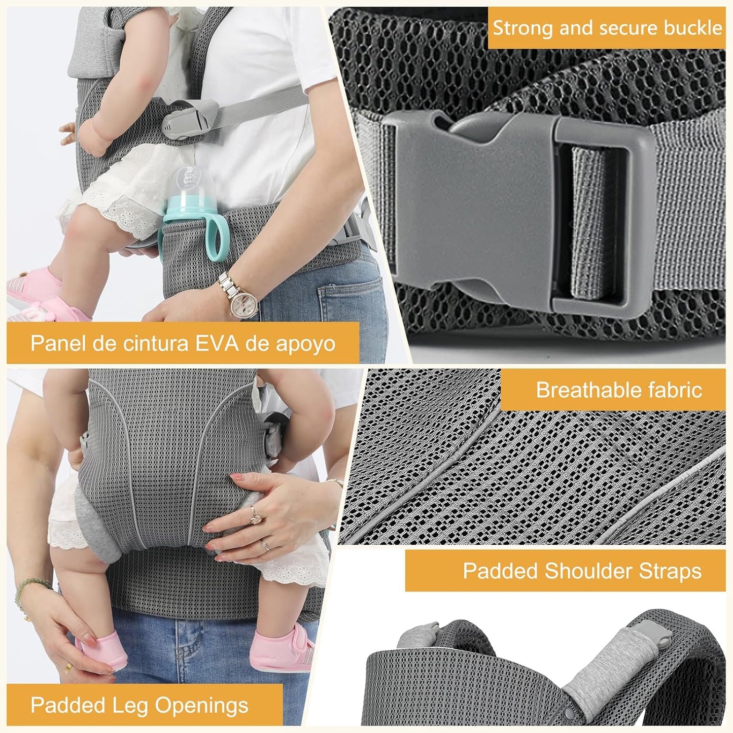 Baby Carrier Newborn to Toddlers - Ergonomic Adjustable Soft Breathable Comfort Infant Carrier for 7-35lbs, Enhanced Support, Easier to Wear (Grey)