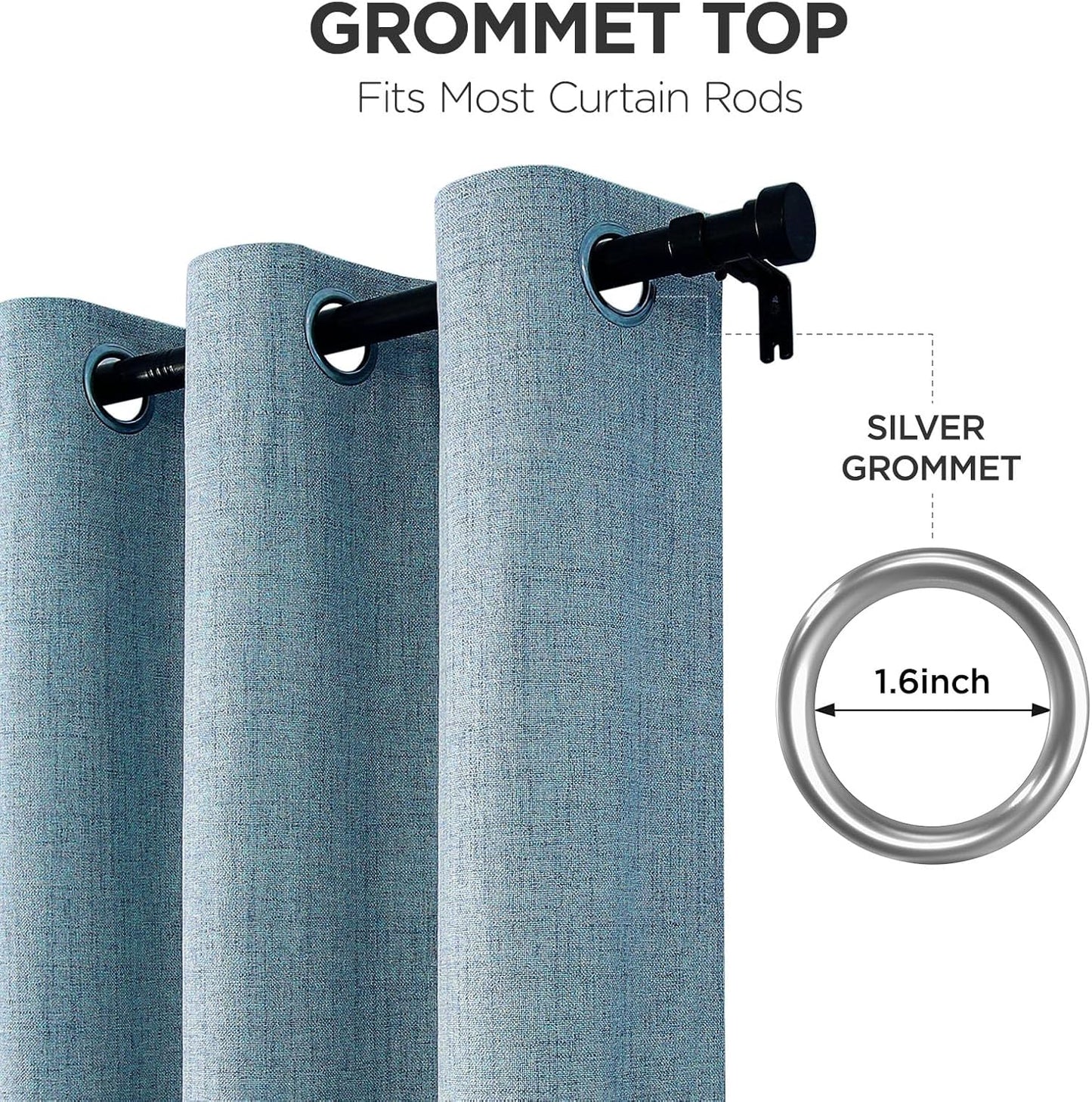 Joydeco Light Blue Blackout Curtains 120 Inches Long, Extra Long Curtains 120 Inch Length 1 Panel for Bedroom, Thermal Insulated Linen Black Out Curtains with Grommets(100x120, Light Blue)