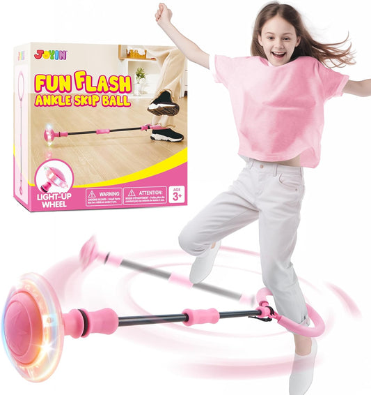 JOYIN Pink Ankle Skip Ball with Flashing Lights, Toy for Kids Indoor & Outdoor, Flashing Swing Ball Foldable Sports Toy, Birthday Gifts for Kids 3 4 5 +